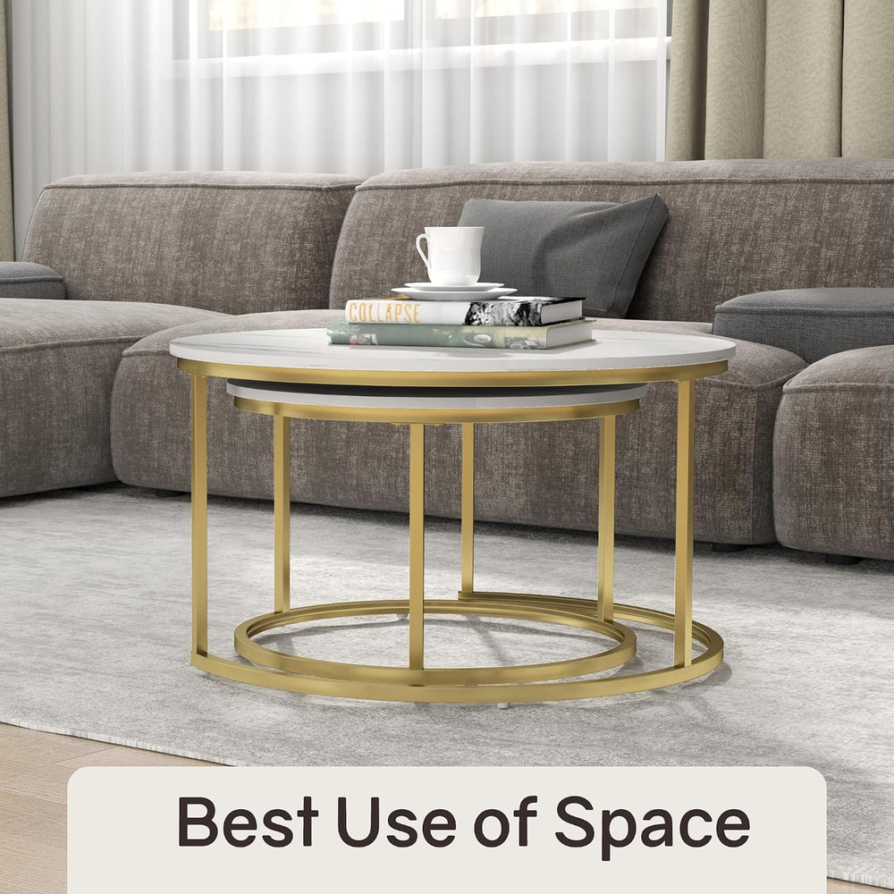 Otterease Nesting Tables Set of 2, 31.5" Round Coffee Table, Small Nesti...