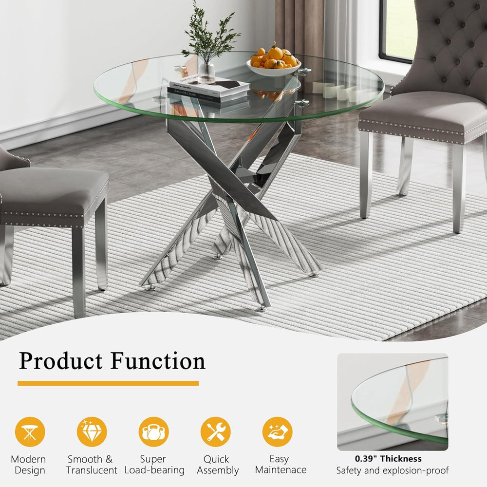 Round Glass Dining Table Set for 2, Small Kitchen Table Set for 2, 35" R...