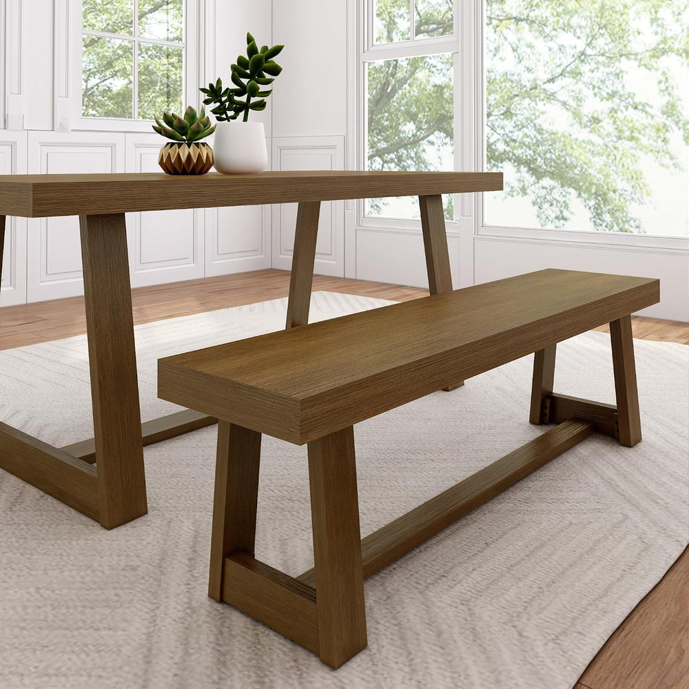 Plank+Beam Classic Dining Bench, 60 Inch, Pecan Wirebrush | Non-Toxic Finishe...