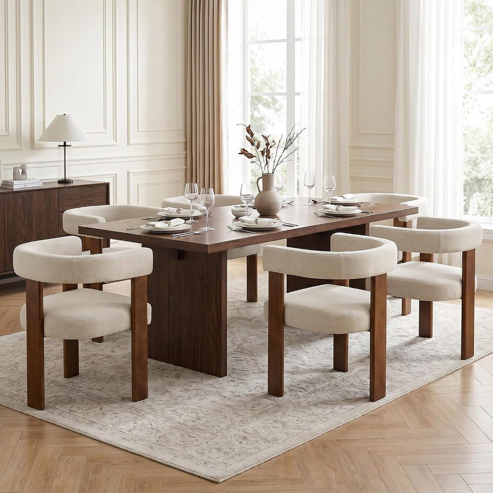 Usaint Wooden Barrel Dining Chairs Set of 4 with Walnut Wood Legs and Arm