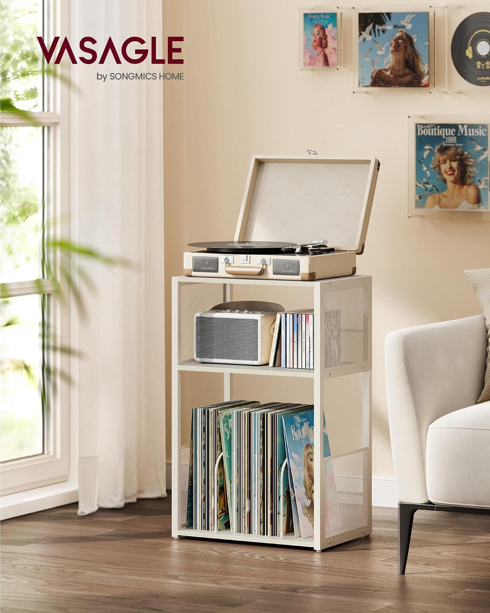 VASAGLE Record Player Stand, 3-Tier Side Table, Vinyl Record Storage up to 10...