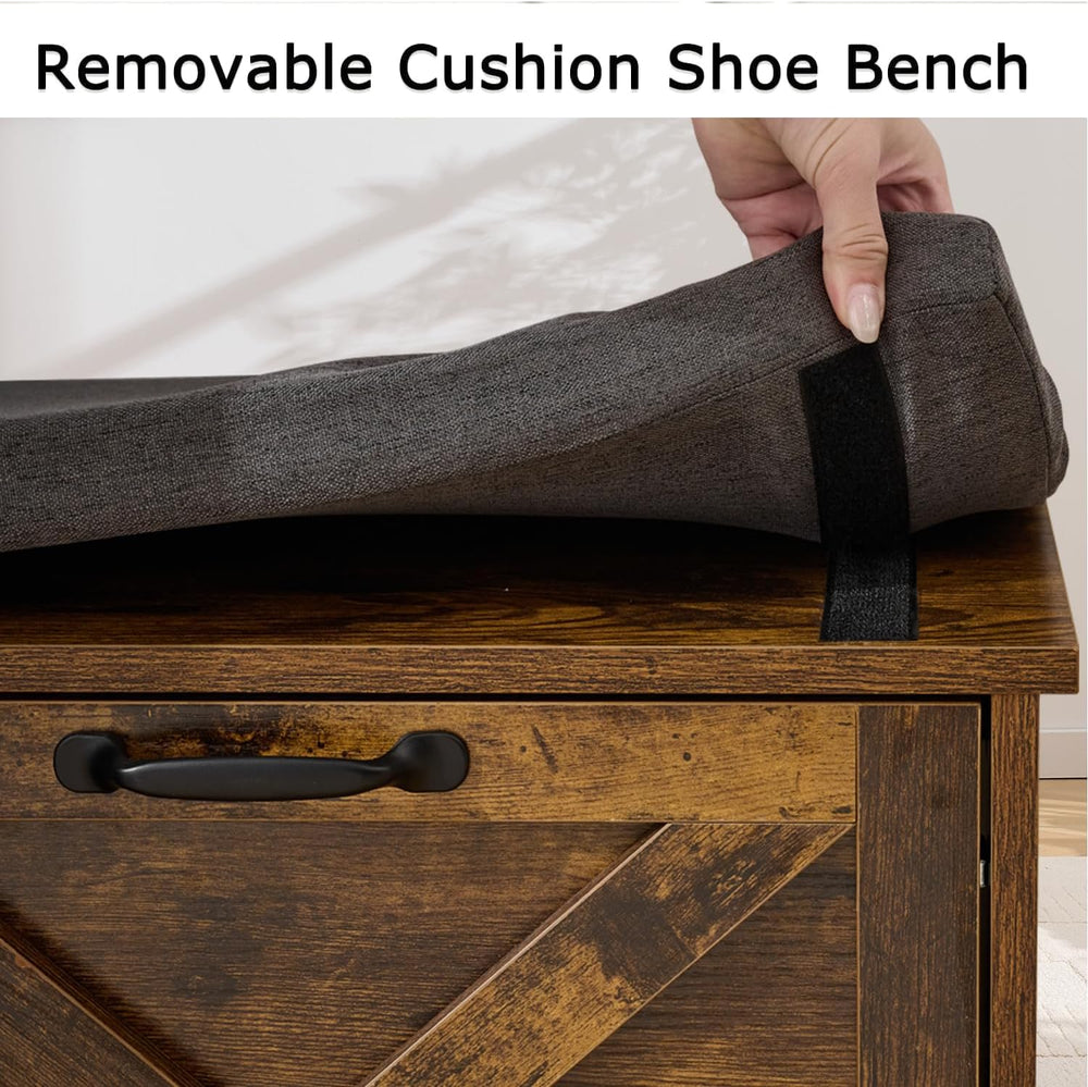 Brown Shoe Storage Bench with 2 Flip Drawers, Entryway Bench with Removable S...