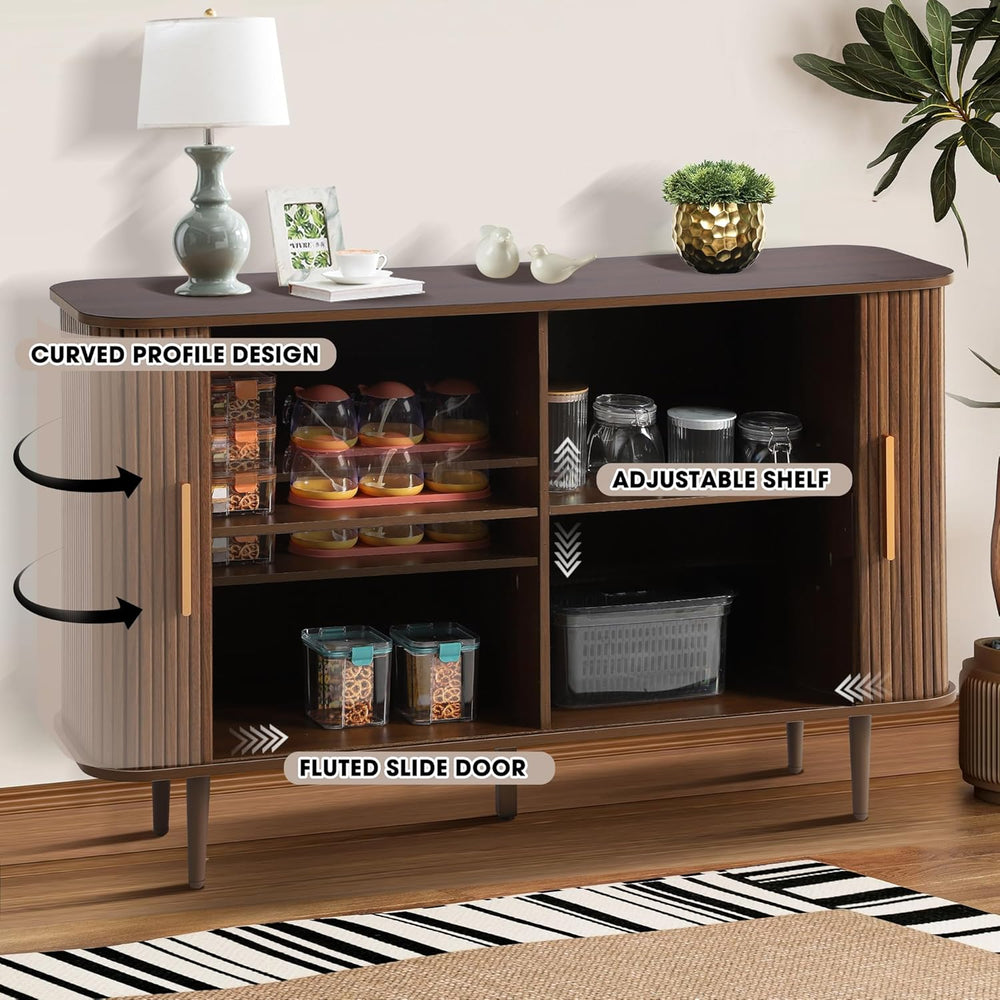 Grepatio 47" Sideboard Buffet Cabinet with Fluted Slide Doors, Tambour S...