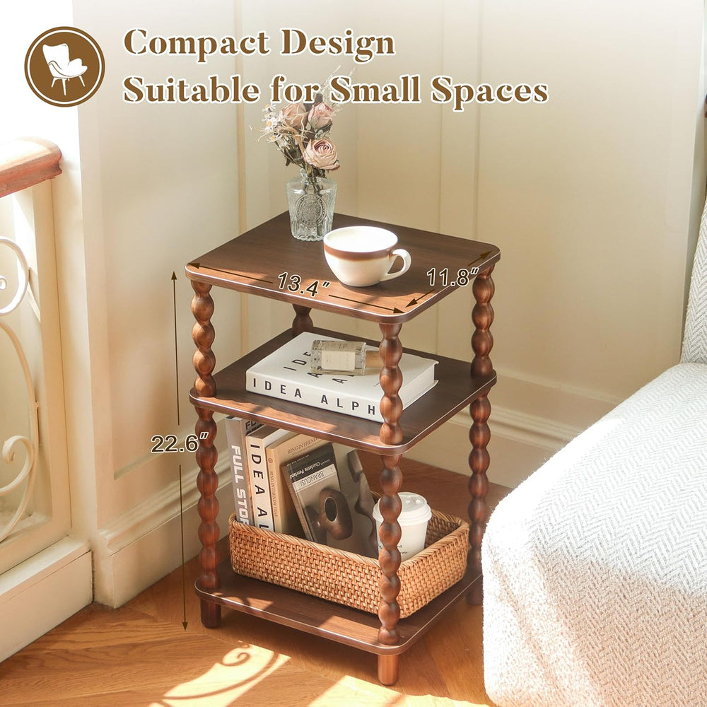 Fultyle Small Side Table, 3-Tier End Table Living Room with Storage, Wood Acc...