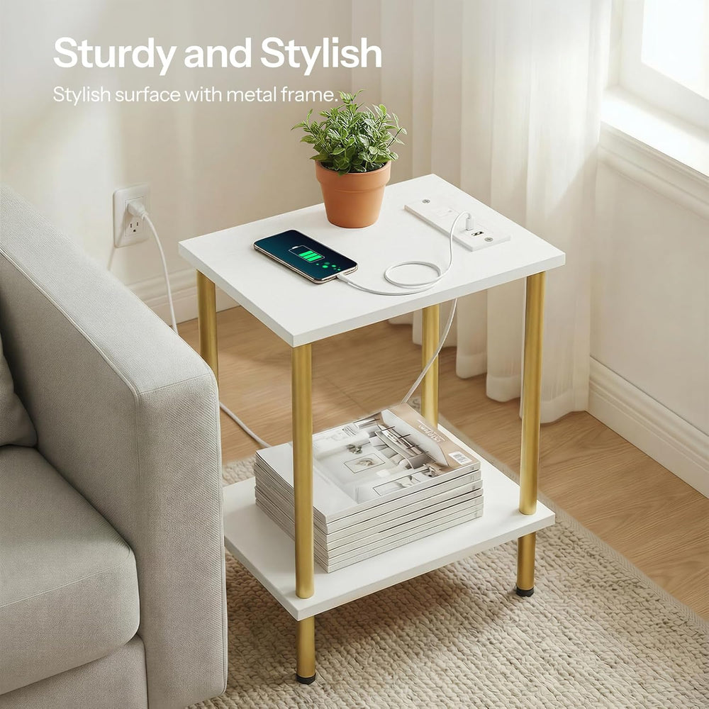 HOOBRO Side Table with Charging Station, End Table with USB Port and Outlet, ...