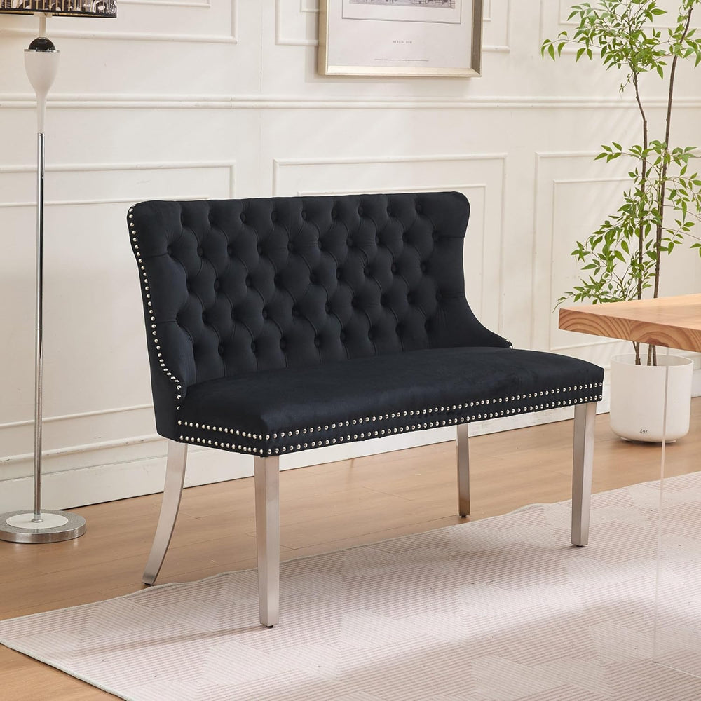 Velvet Double Dining Loveseat Bench – Mid Century Modern 2-Seat Wing Back Tuf...