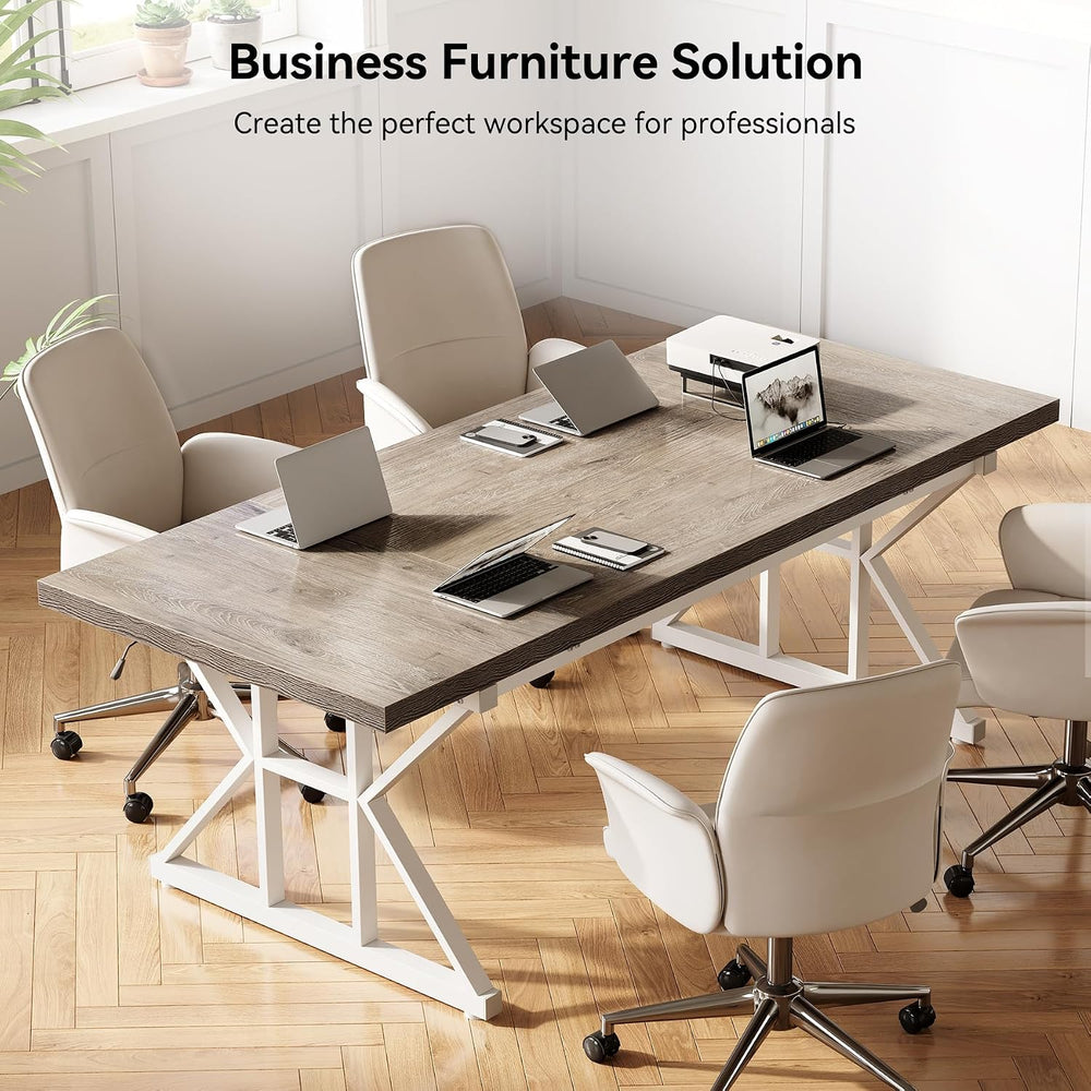 LITTLE TREE 70.8-Inch Large Executive Desk, Modern Computer Office Desk, Wood...