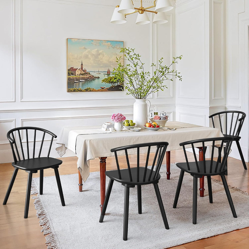 LUE BONA Black Dining Chairs Set of 4, Farmhouse Wood Dining Chairs with Semi...