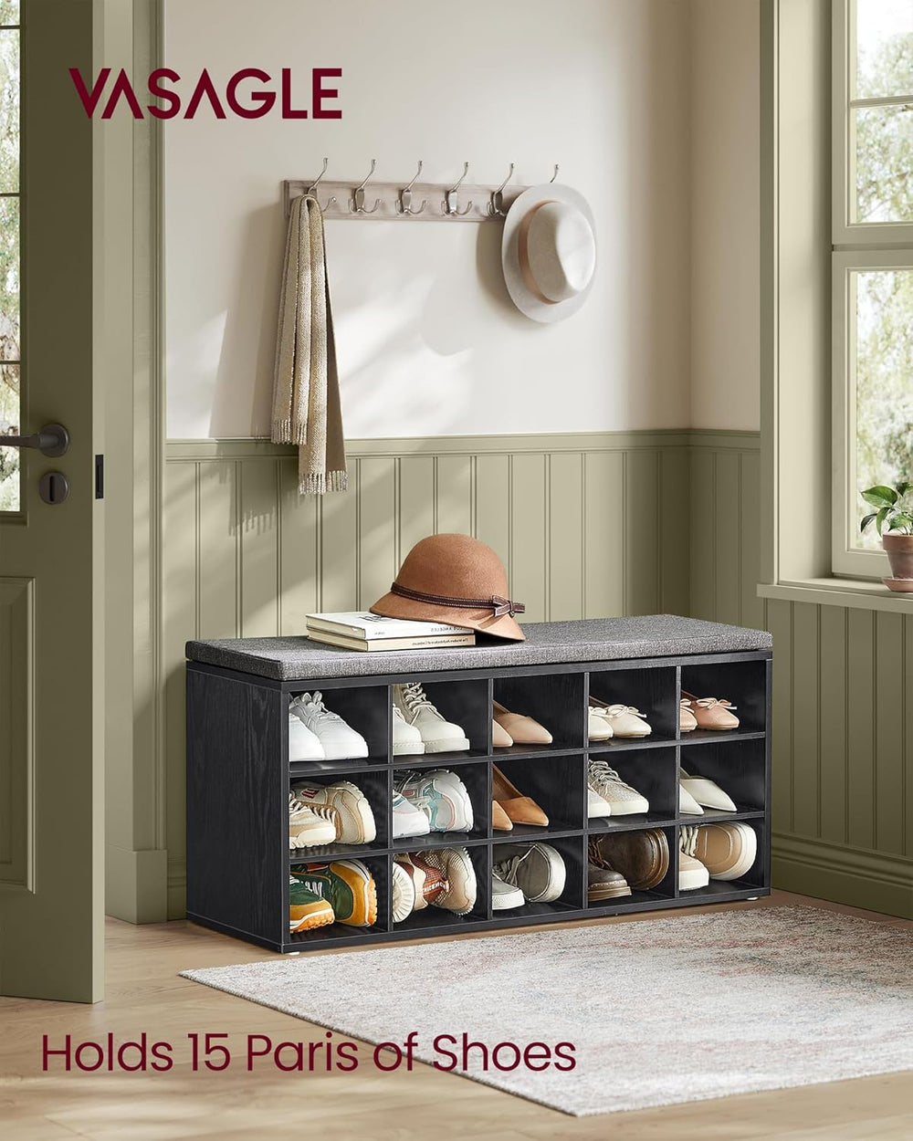 VASAGLE CUSTOS Collection - Shoe Bench, Storage Bench with Padded Seat, Entry...