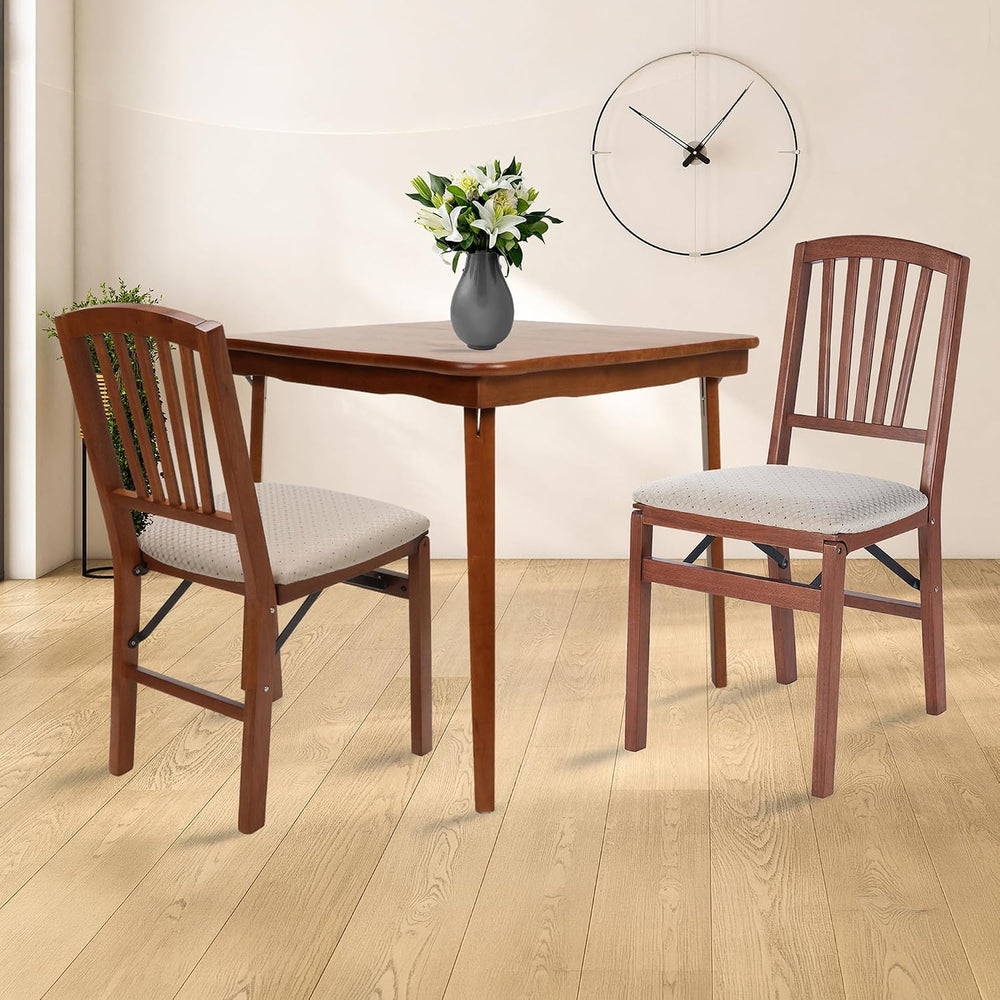 Stakmore Slat Back Wooden Folding Chairs with Padded Seats, Set of 2 - No Ass...