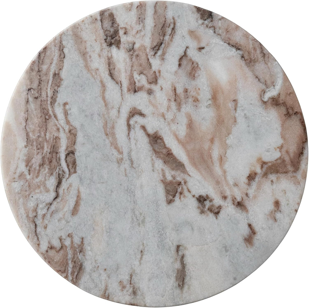 Creative Co-Op Round Torrento Marble Accent Table, Brown
