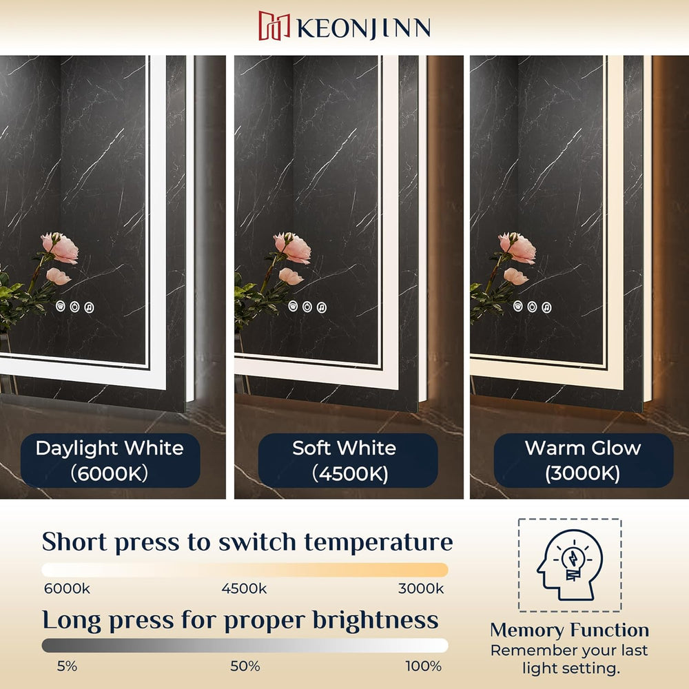 Keonjinn 24" x 30" LED Bathroom Mirror with Lights, Frontlit & ...