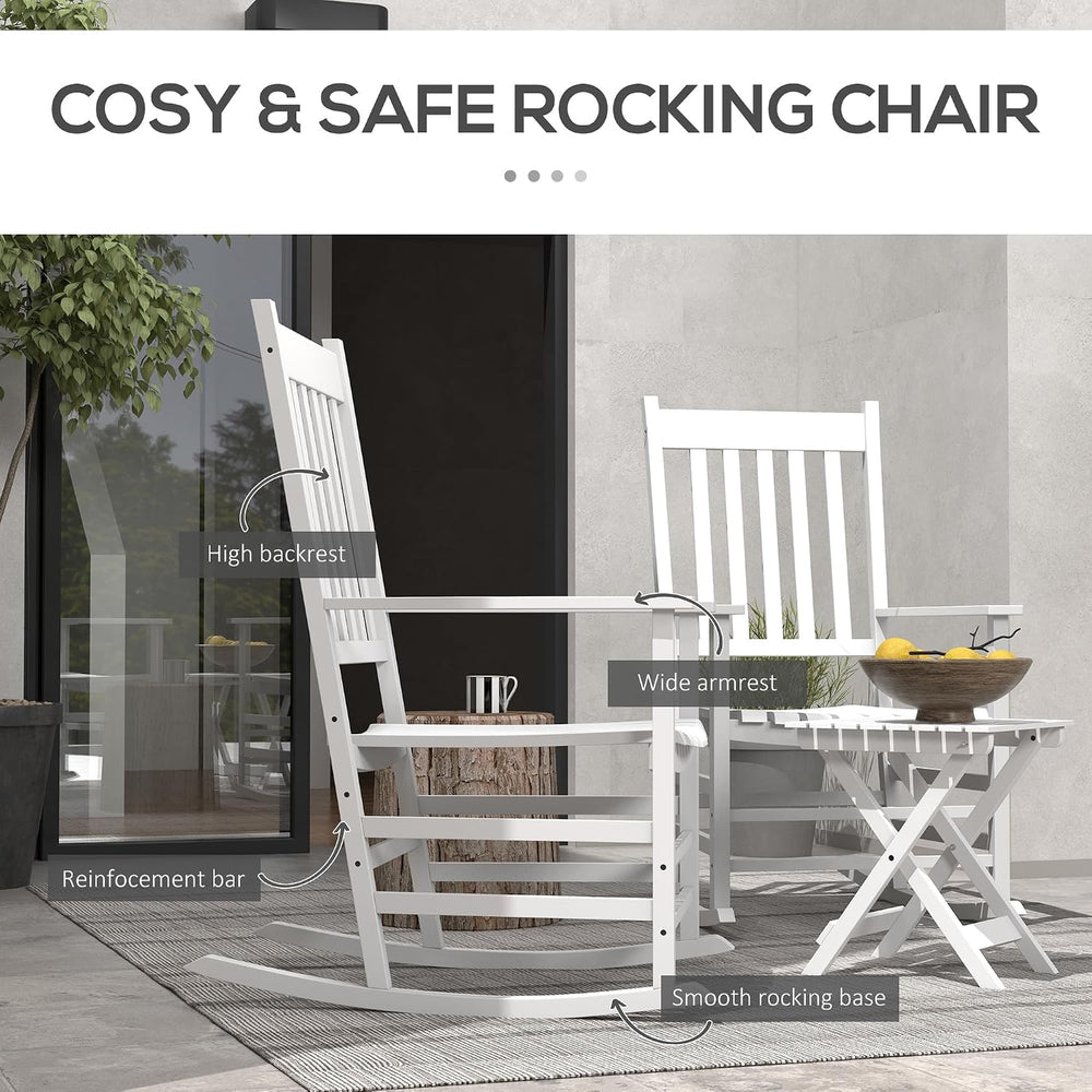 Outsunny Outdoor Rocking Chair Set of 2 with Side Table for Patio White