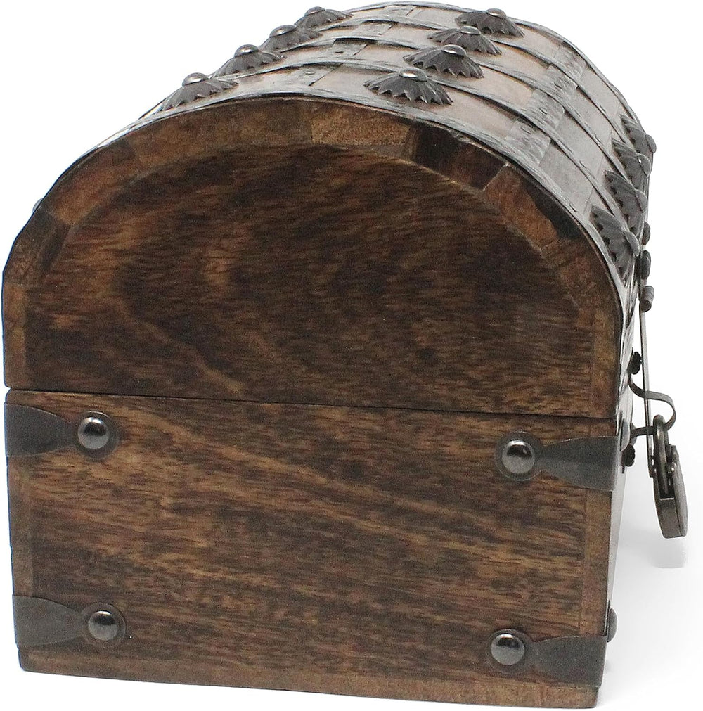 Nautical Cove Keepsake Wooden Treasure Chest with Antique Jewelry Lock and Ke...