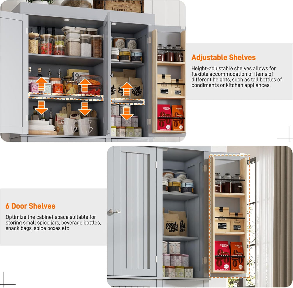 71" Tall Kitchen Cabinet Pantry Storage,Modern Kitchen Hutch Cabinet wit...