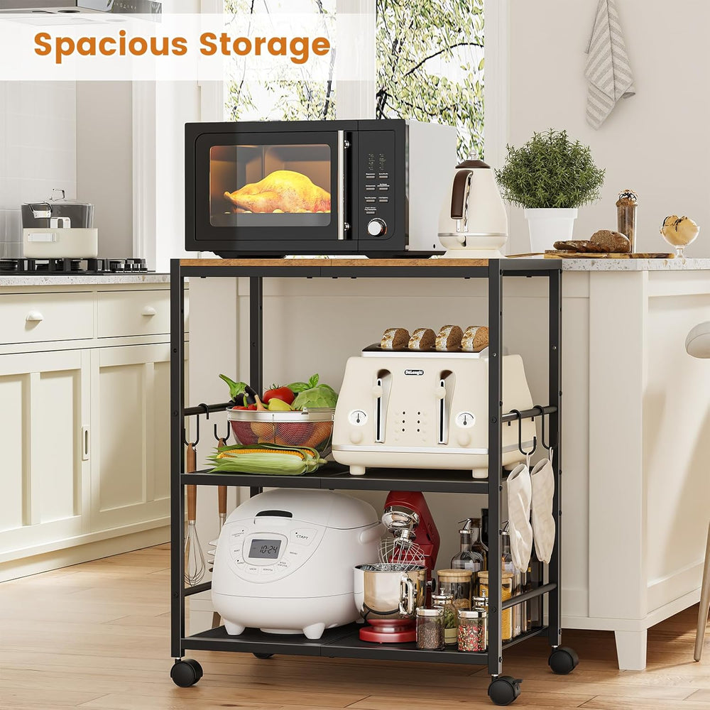 Rolling Kitchen Microwave Cart, 3-Tier Microwave Stand with Adjustable Shelf,...