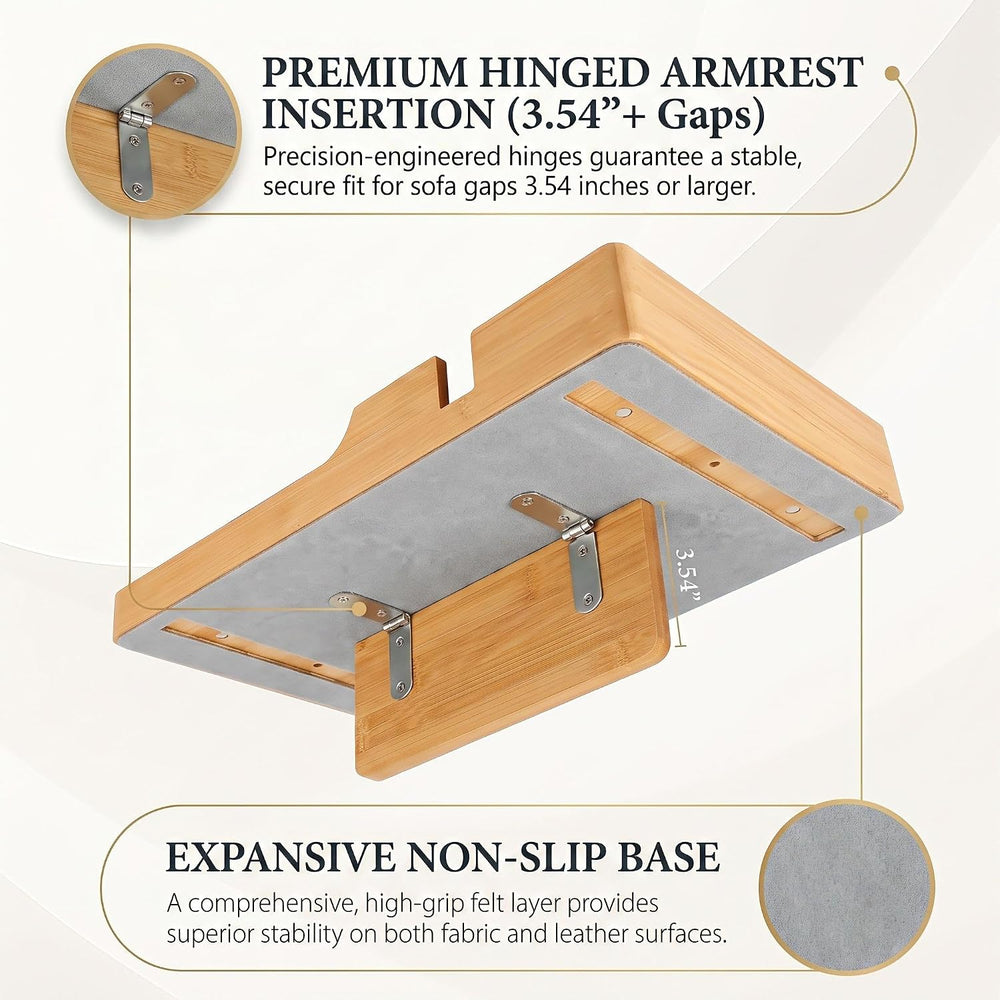 Couch Tray Insert with 2 Cup Holders, 2-in-1 Bamboo Insert & Flat Sofa Or...
