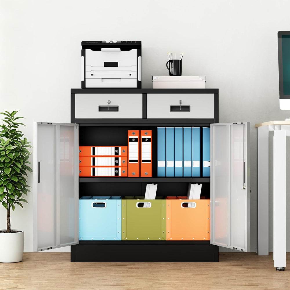Wanfu Metal Storage Cabinet, 36" H Locking Storage Cabinet with 2 Drawer...