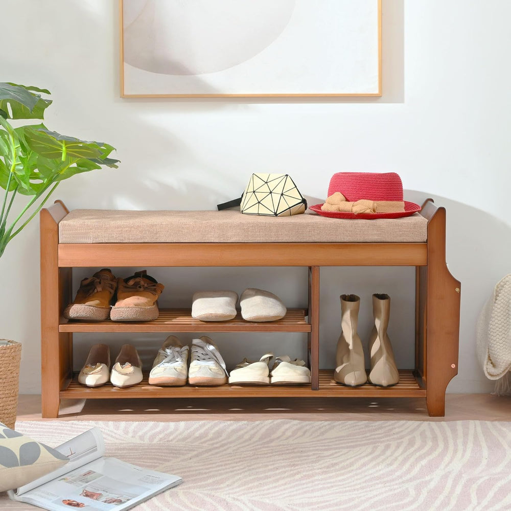 PETKABOO Shoe Bench with Hidden Drawer and Side Holder, 2 Tier Entryway Bench...