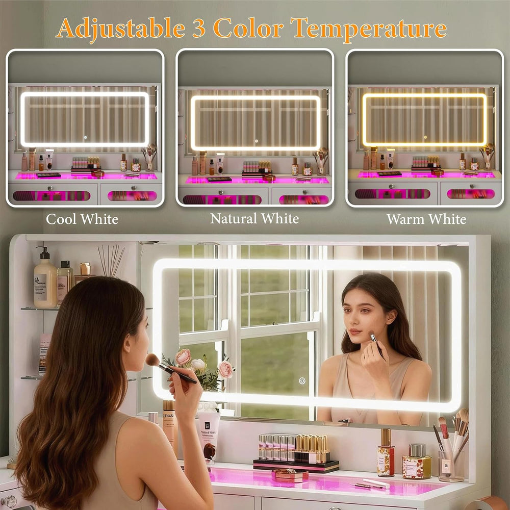 Makeup Vanity for Women with Mirror and Lights, 8 Drawers Big Modern Vanity ,...