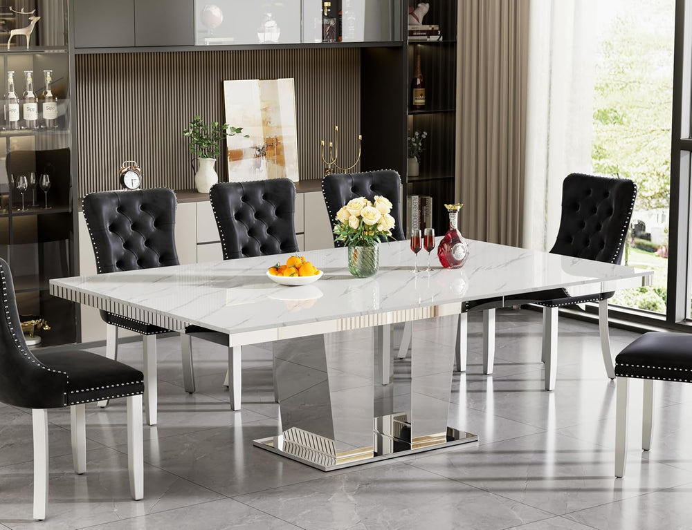 63"-94" Modern Extendable Dining Room Table for 6 8 10, Large White...