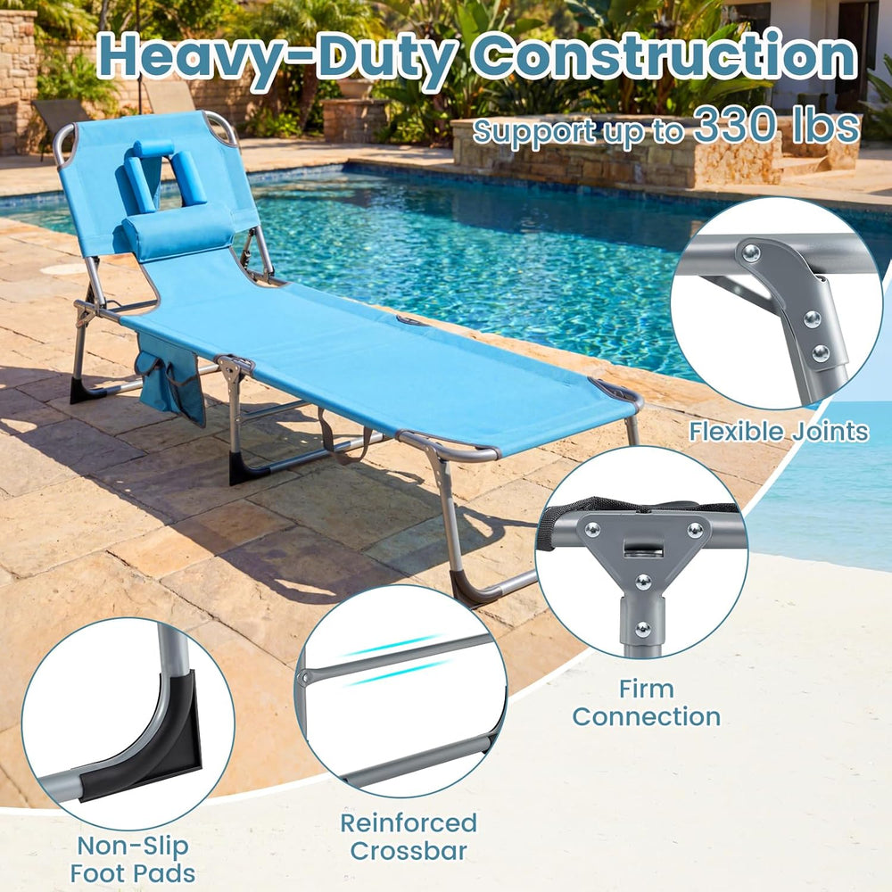 Goplus Tanning Chair, Folding Adjustable Patio Lounge Chair with Face Hole, R...
