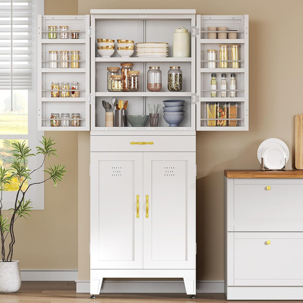 YITAHOME 71" Metal Kitchen Pantry Cabinet with 4 Door & 4 Adjustable...