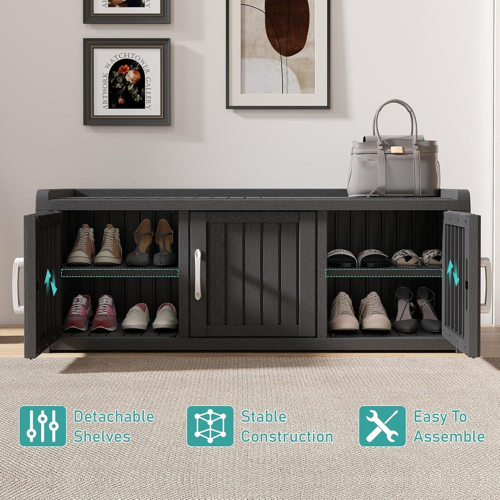 Outdoor Shoe Bench, Waterproof UV-Resistant Indoor Resin Shoe Cabinet, Entryw...