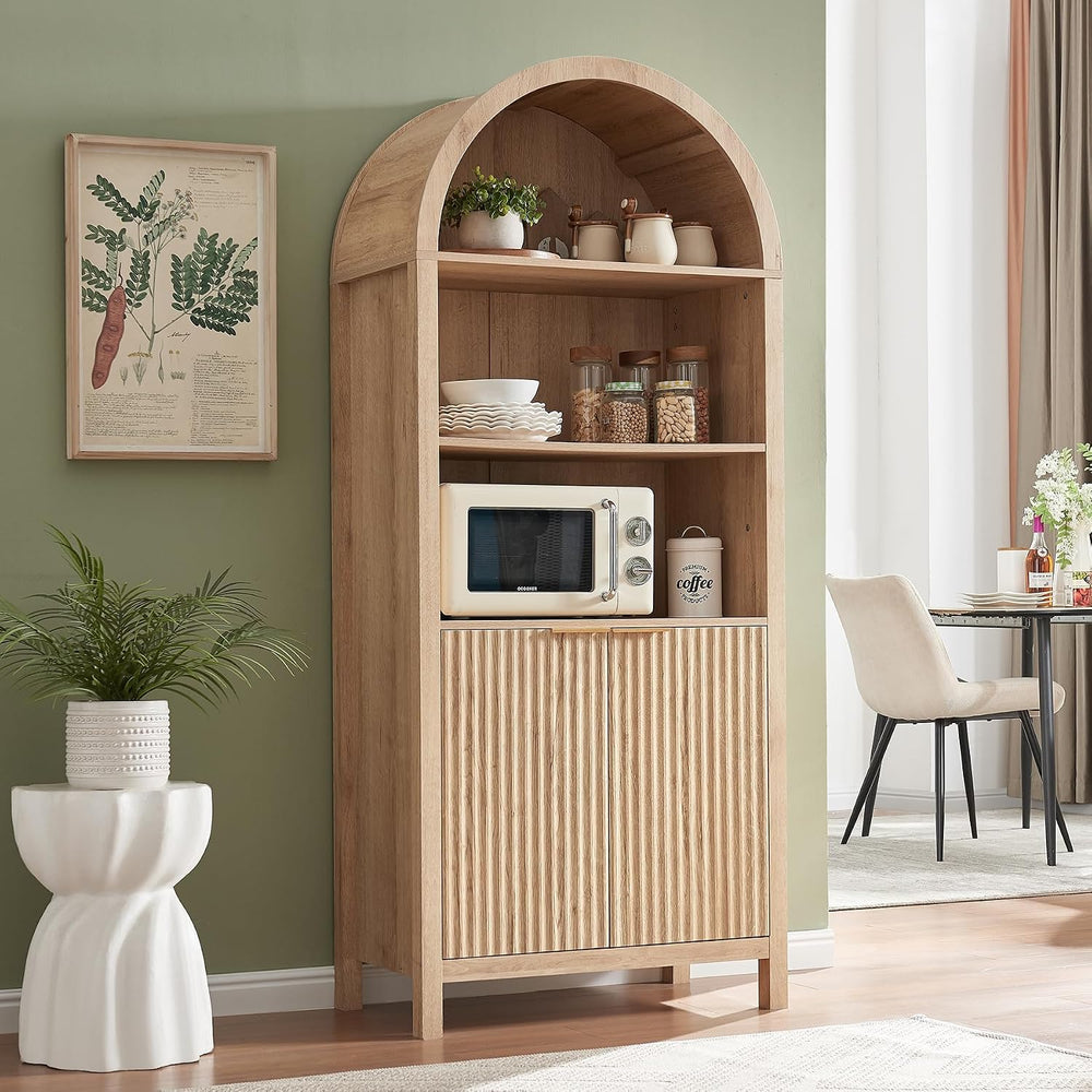 Arched Cabinet Bookshelf Bookcase - 71” Tall Mid Century Arched Display Cabin...
