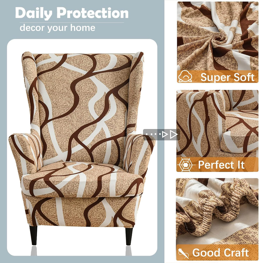 Wing Chair Slipcover, 2-Piece Printed Wingback Chair Cover