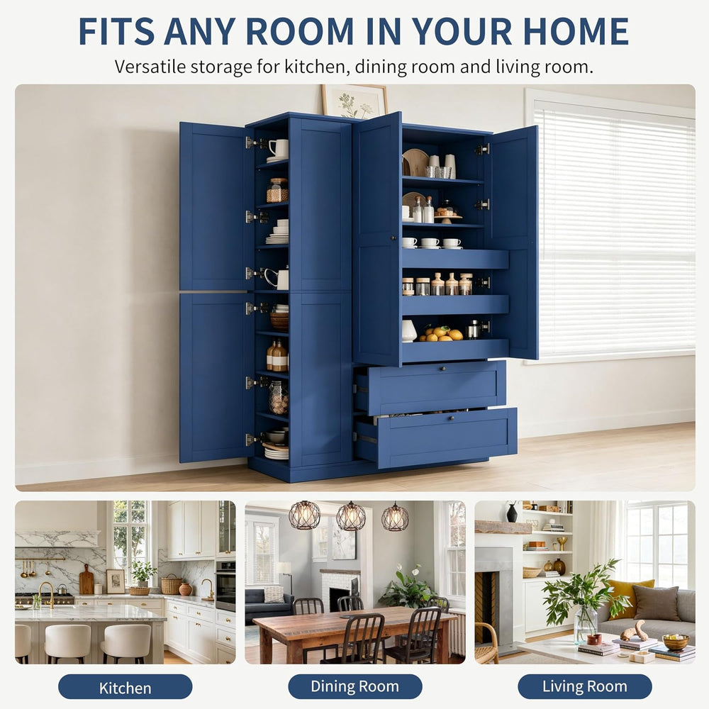 71" Tall Kitchen Pantry Storage Cabinet with 3 Pull Out Trays & 2 La...