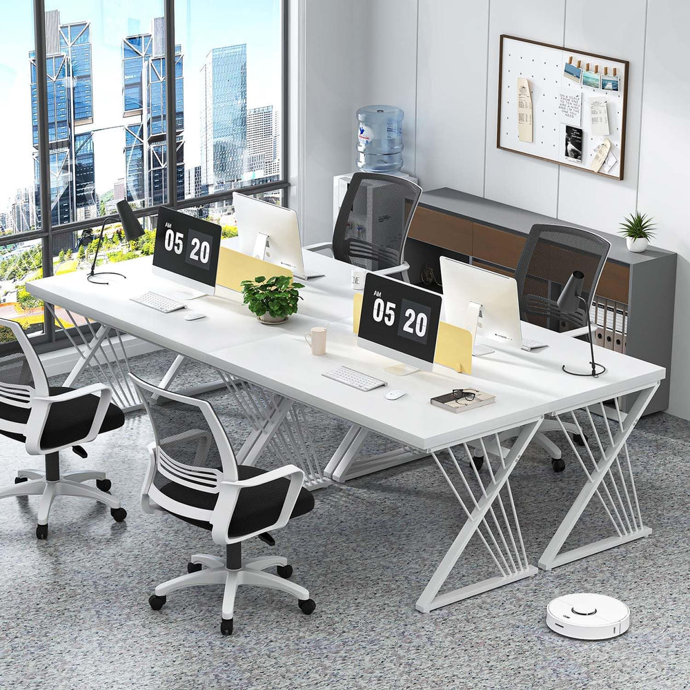 FOLUBAN White Desk, Modern Wood and Metal Computer Desk for Home Office, Simp...
