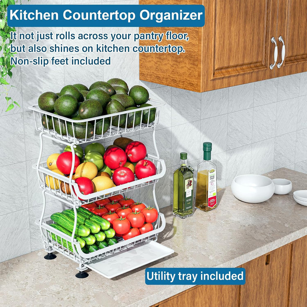 OKZEST 3-Tier Rolling Pantry Floor Organizers and Storage Cart with Wheels | ...
