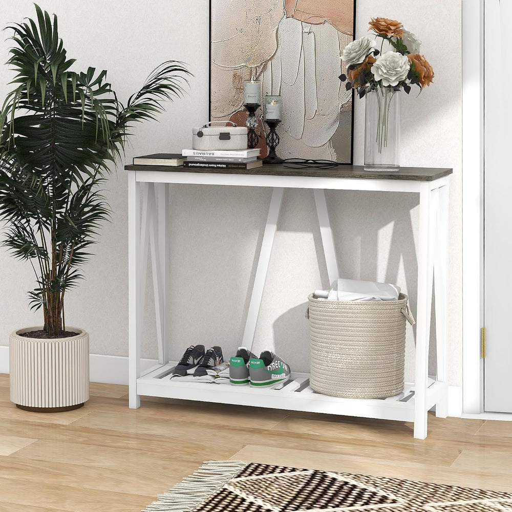 Entryway Table, 39" Farmhouse Console Table with Shelf Narrow Foyer Tabl...