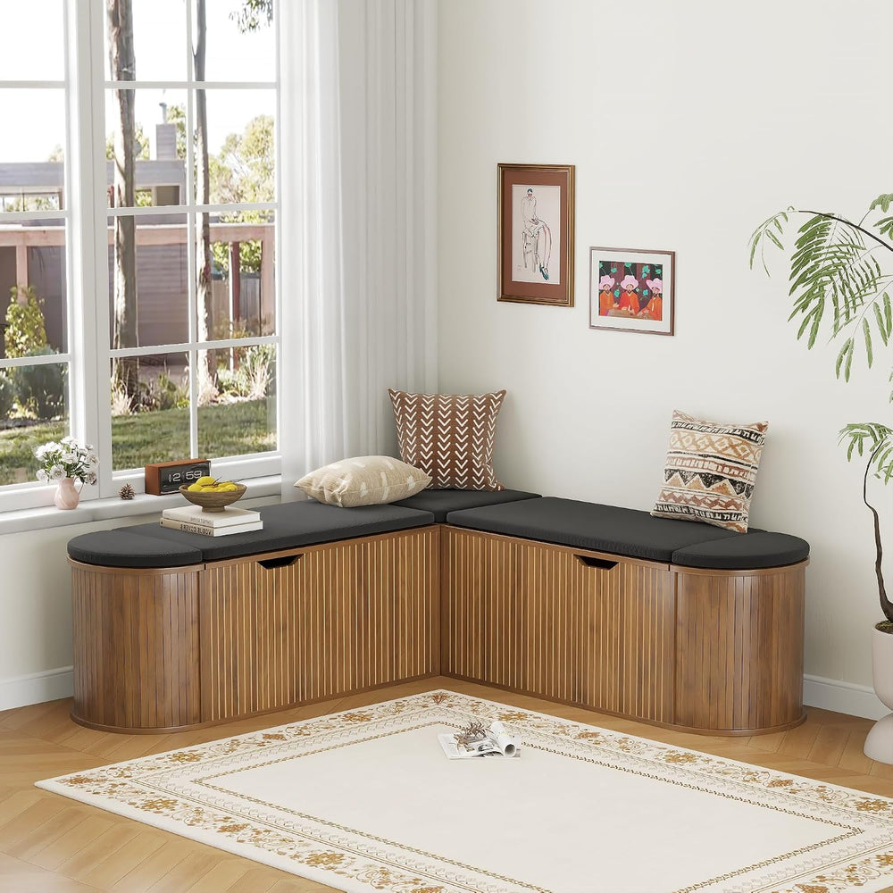 L Shaped Storage Bench with Cushion, Mid Century Modern Corner Dining Bench, ...