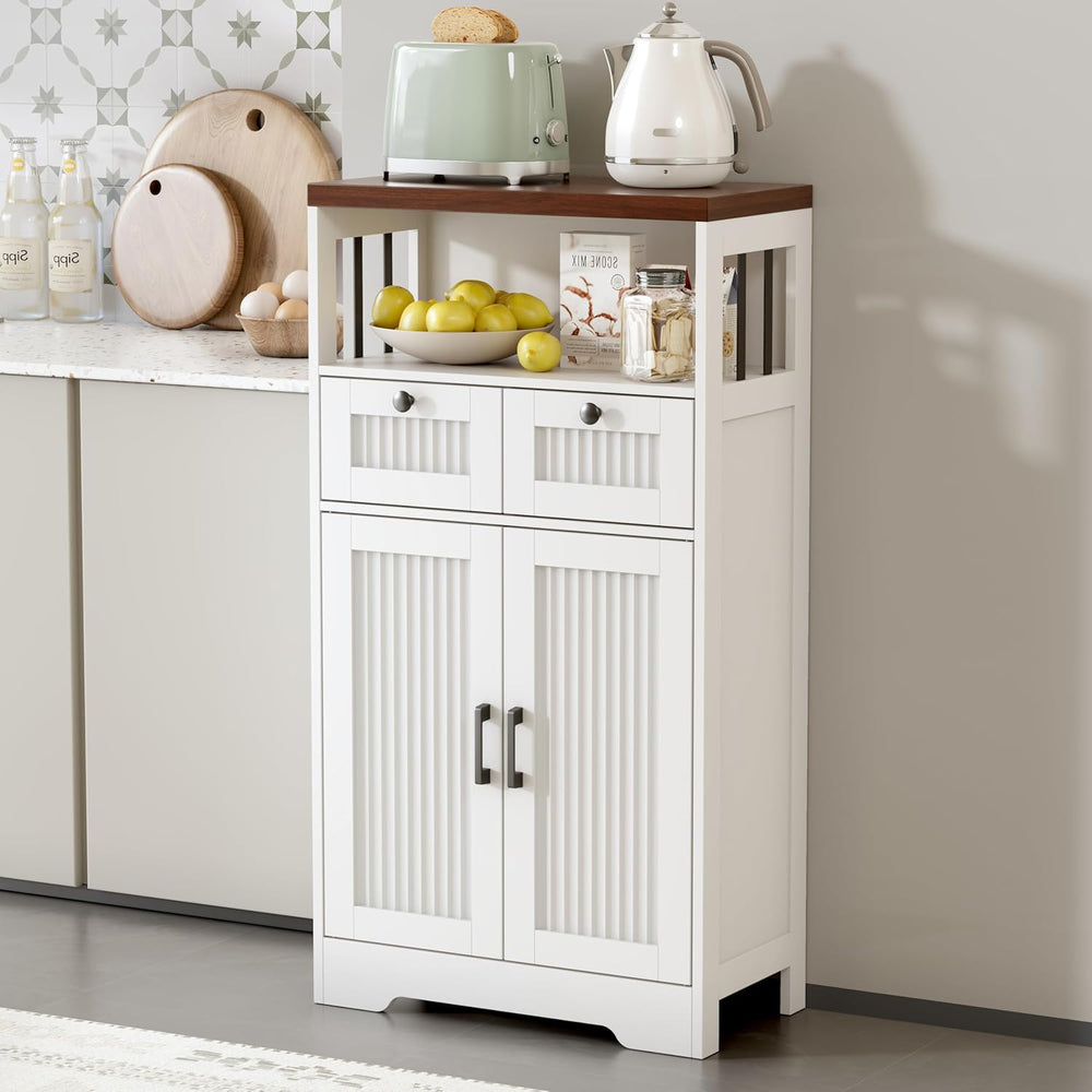 Buffet Cabinet, Fluted Sideboards with 2 Drawers and Doors, Open Compartment ...