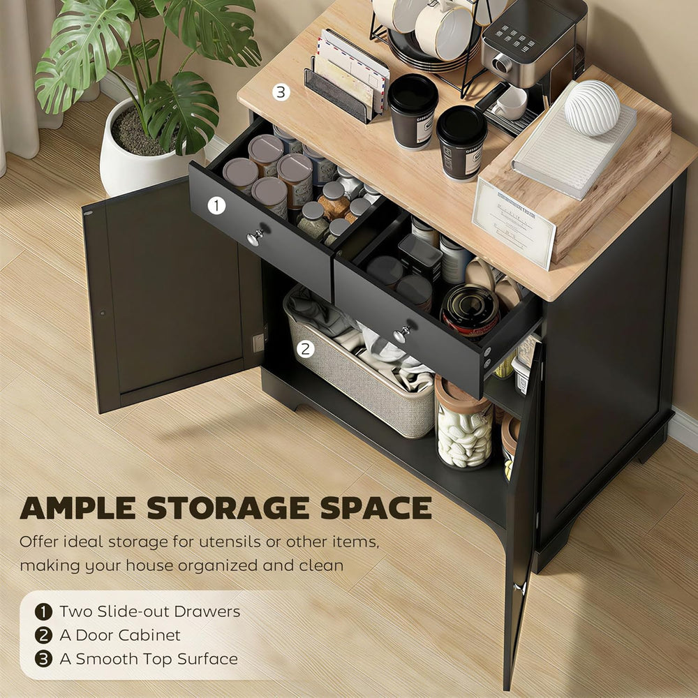 HOMCOM Sideboard Buffet Cabinet with Solid Wood Countertop, Modern Kitchen St...