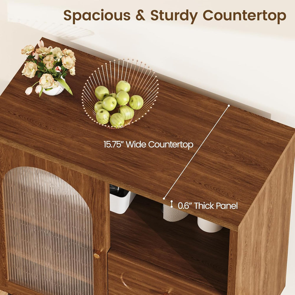 Wood Sideboard Cabinet - Slim Side Board Buffet Cabinet with Storage, Small A...