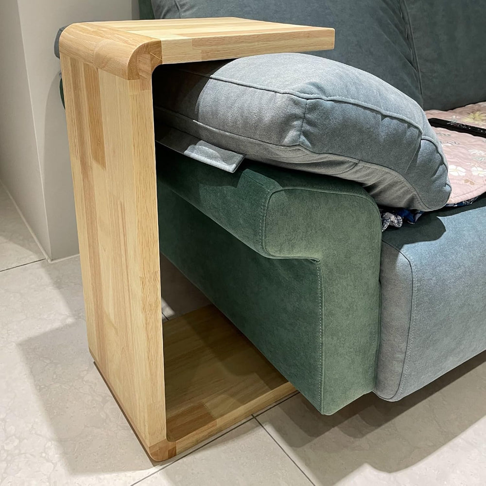 C-Shaped Side Table, Solid Wood End Table for Couch Sofa and Bed, Wooden C Ta...