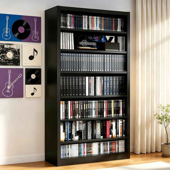 55" Media Storage Cabinet,Metal CD Shelf with 6 Adjustable Shelves