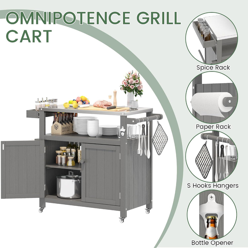 Weatherproof HIPS Outdoor Kitchen Island with Stainless Steel Top & Stora...