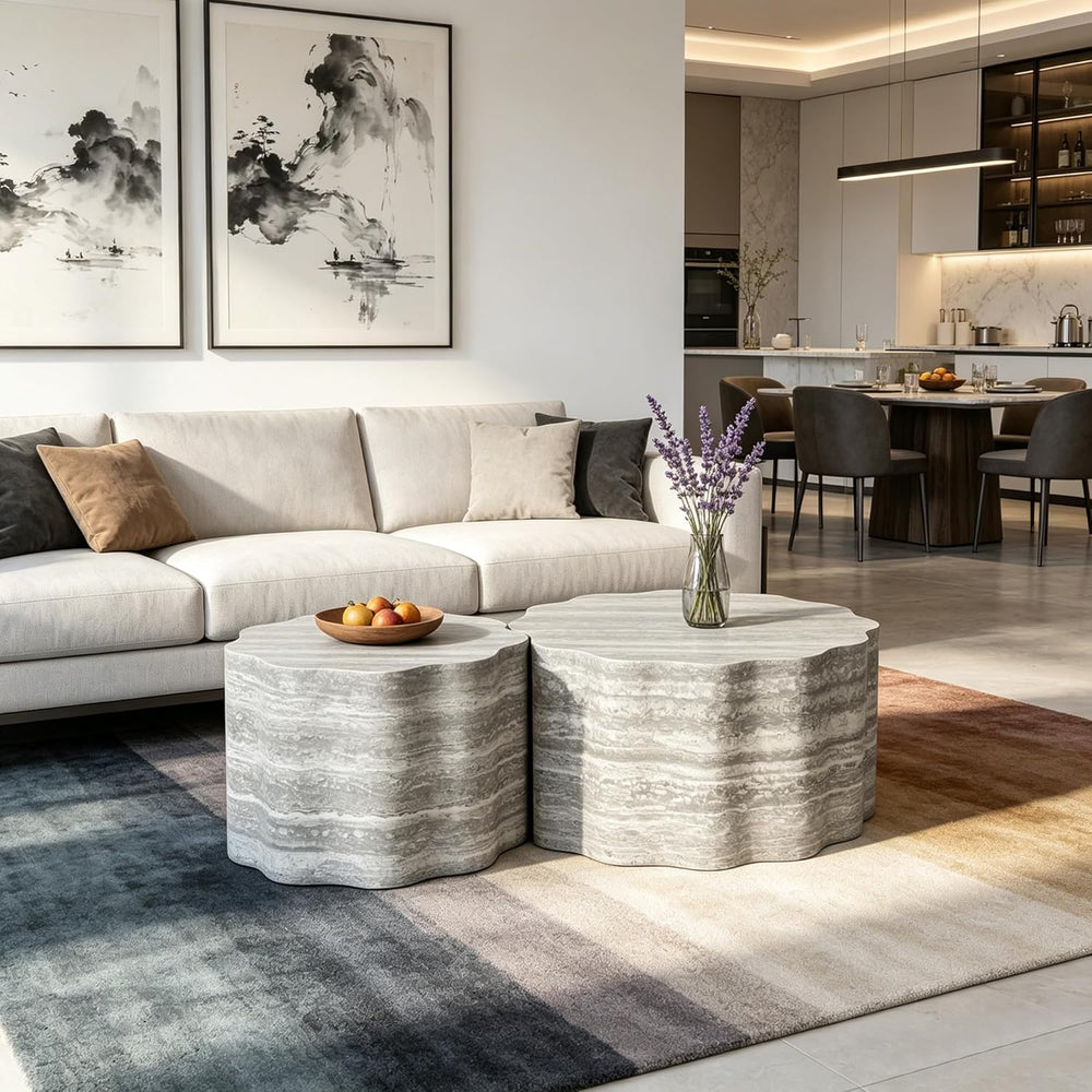 23.6''+26.7'' Set of 2 Faux Mars Pattern Round Coffee Tables,...
