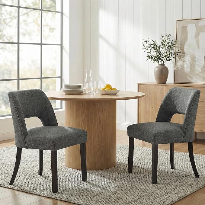 keoni Wooden Dining Chairs Set of 6, Mid Century Modern Upholstered Dining Ro...