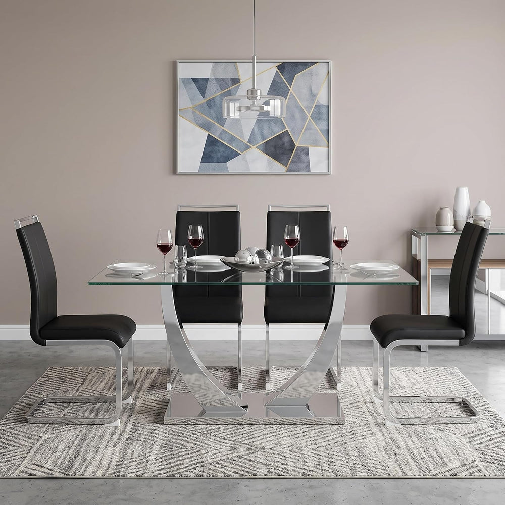 Glass Dining Table Set for 4, 63" Modern Dining Table Set for 4