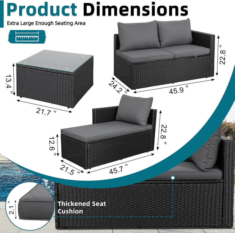 SUNLEI Patio Furniture Set with Detachable Soft Cushions, Outdoor PE Rattan P...