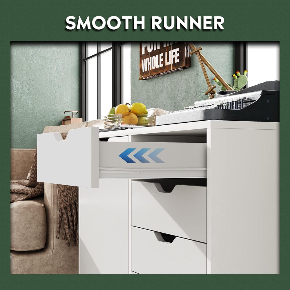 DEVAISE 5-Drawer Wood Drawer Cabinet, Office Storage Cabinet, White | Craft S...