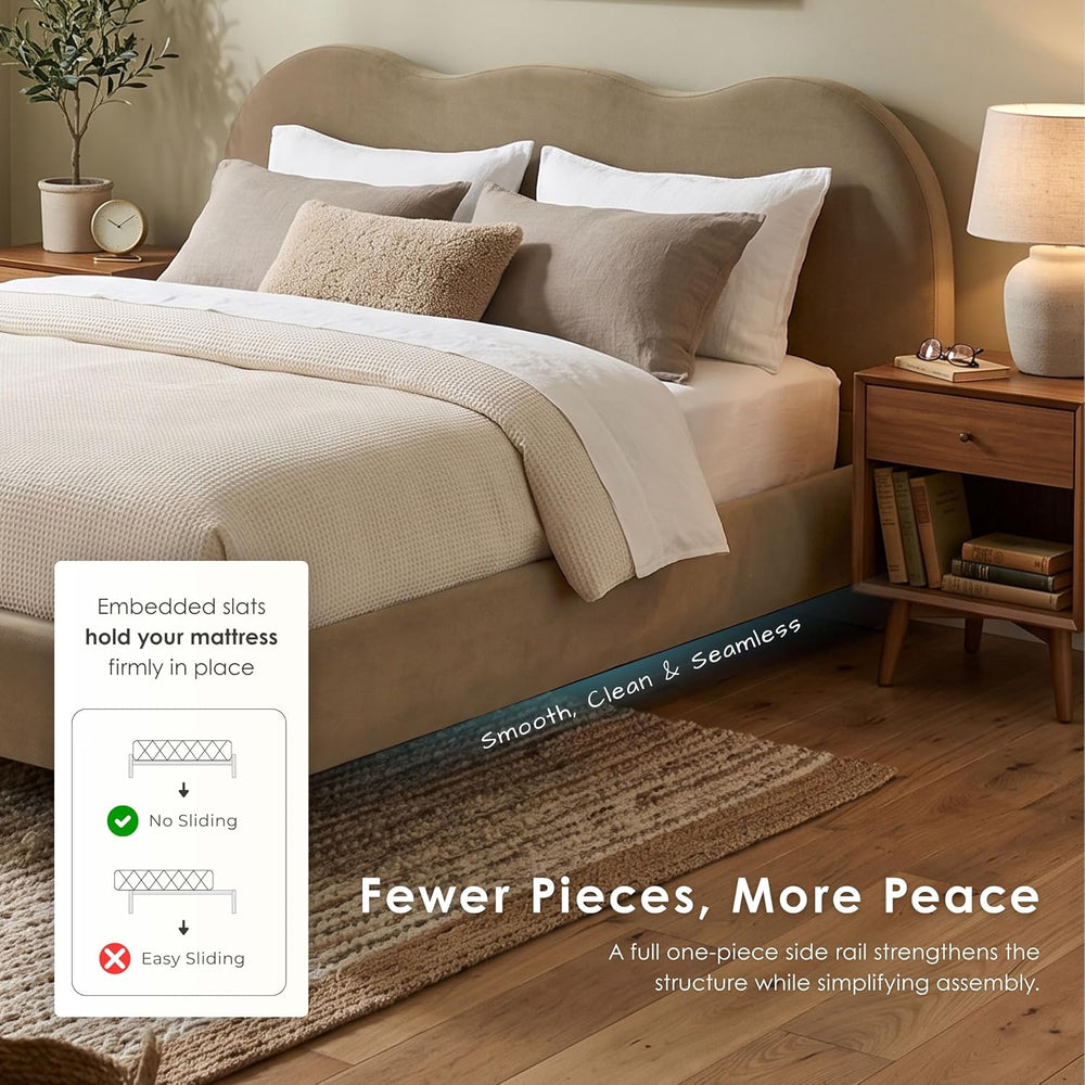 Furniture of America Lunaria Modern Velvet King Platform Bed with Camelback H...