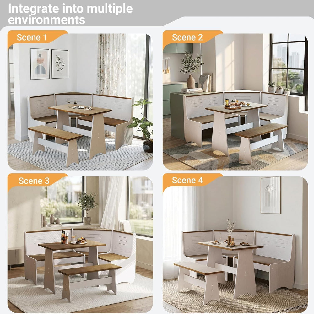 ENOR Breakfast Nook Table Set,Corner Kitchen Table for Dining Room,Brown