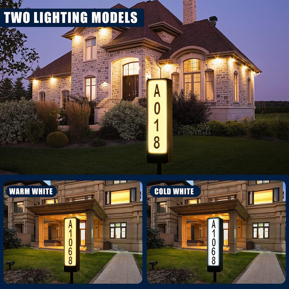 Double Sided Solar Address Plaques House Number, 2 Solar Panel Outdoor Waterp...