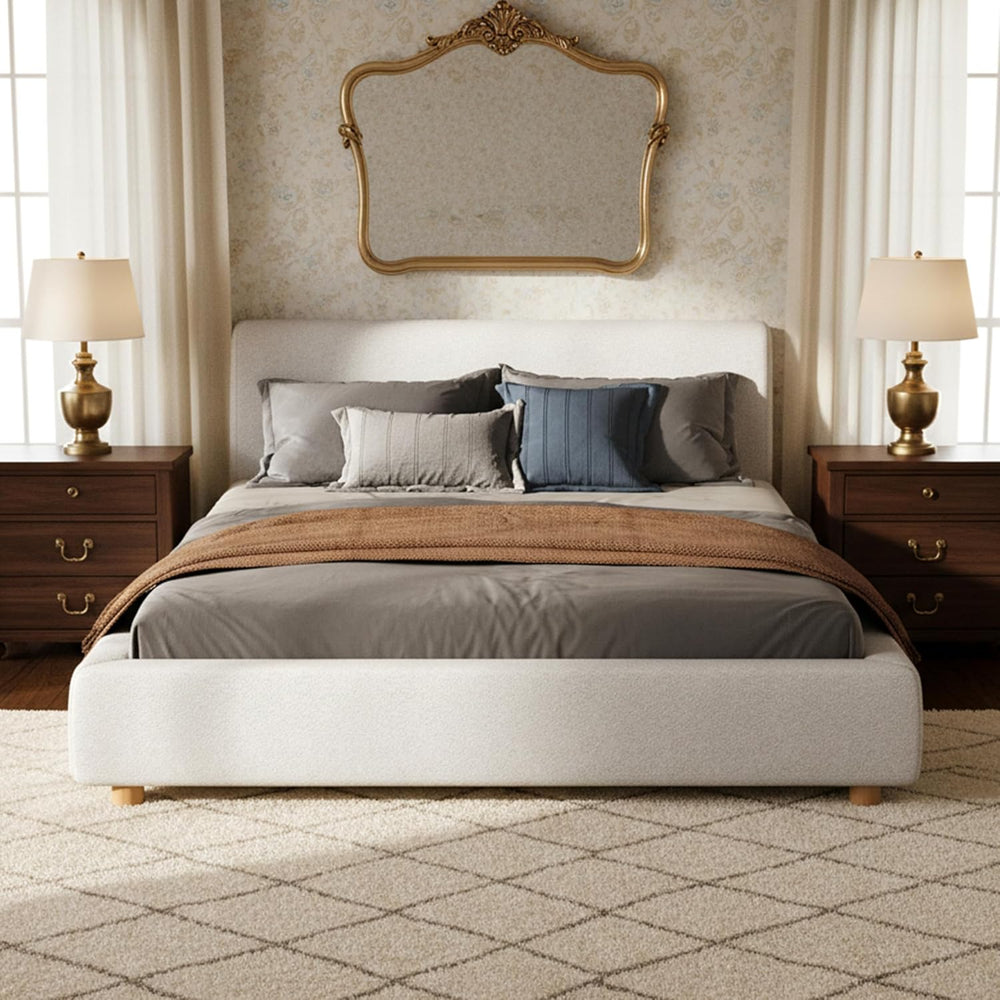 Merax Queen Size Boucle Upholstered Platform Bed Frame with Headboard,Modern ...